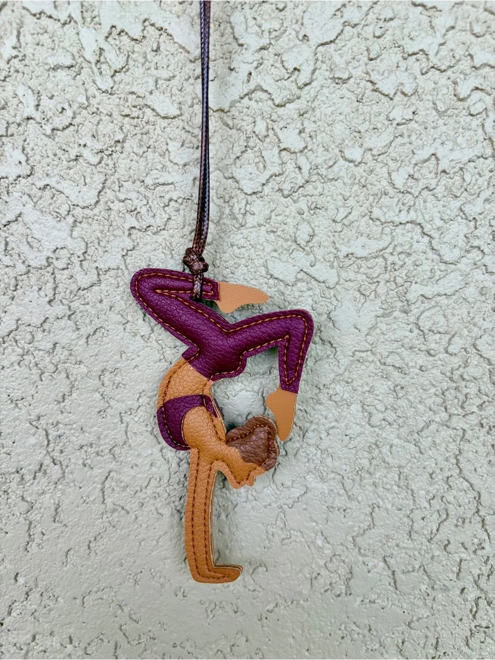 Vegan Leather Acrobat/Yoga Bag Charm in Plum and Tan